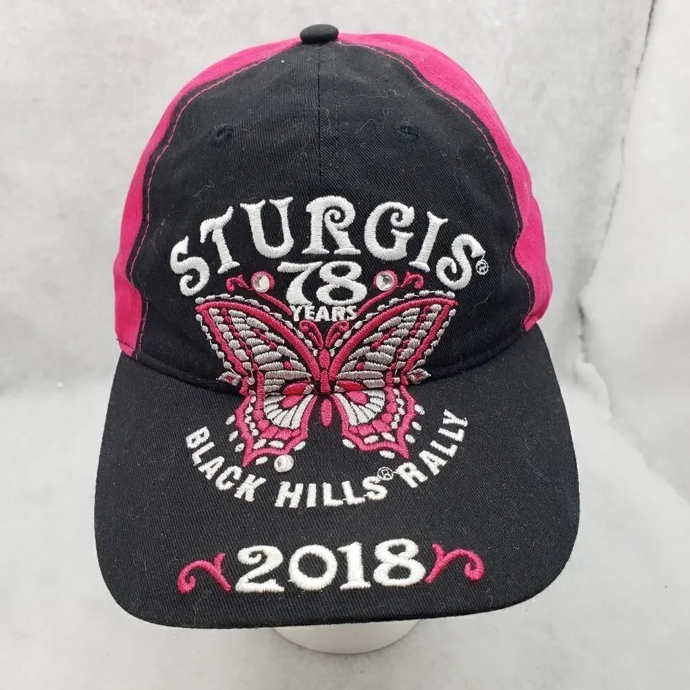 Sturgis Motorcycle Hills Ralley cap hat 2018 womens pink black butterfly 78